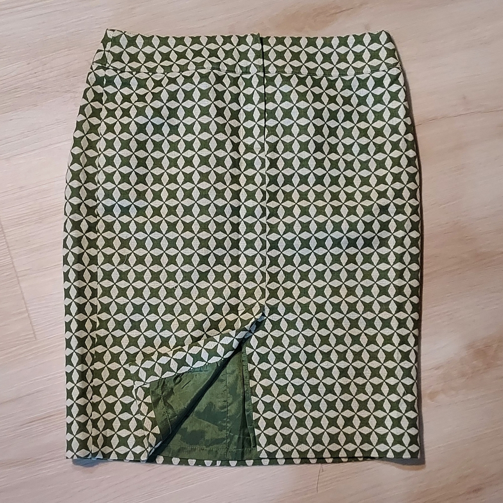 LOFT Green Geometric Pencil Skirt